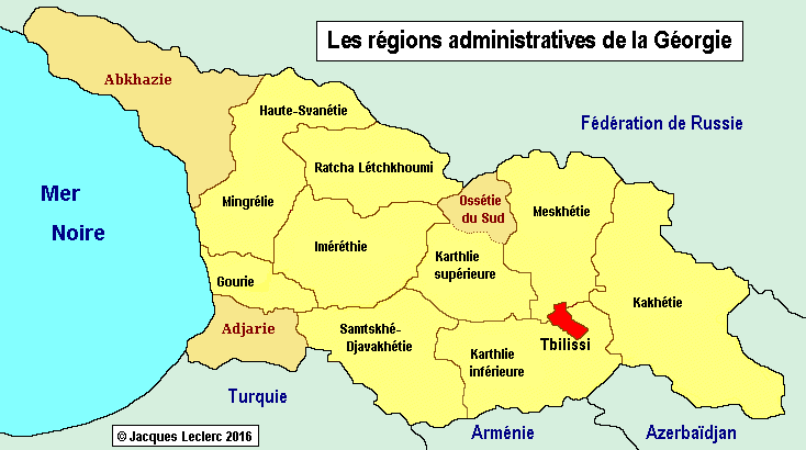 Carte des régions administratives de Géorgie